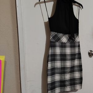 Elegant Black and White Plaid Women's Dress